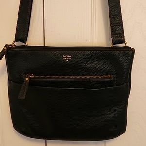 Fossil Cow Hide Pebbled Leather Crossbody Bag, Black